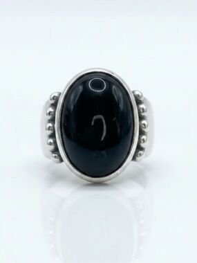 Vintage Heavyweight Sterling Silver Black Onyx Statement Ring Size 7.25 (10.6g)